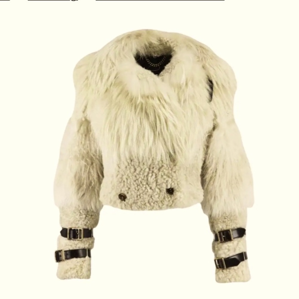 Women’s Burberry Prorsum Cropped Leather trimmed Shearling Jacket, Size 4